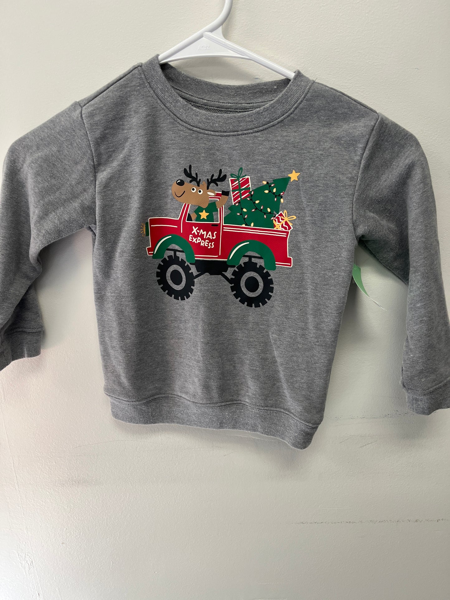 Grey Christmas Truck Holiday Time Longsleeve Shirt, 3T B