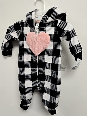 Black/White/Pink Heart Carters Pants One Piece, 3M G