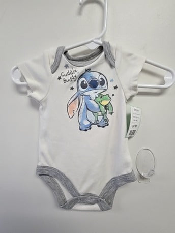 White/Grey Stitch Disney Baby Onesie, NB G