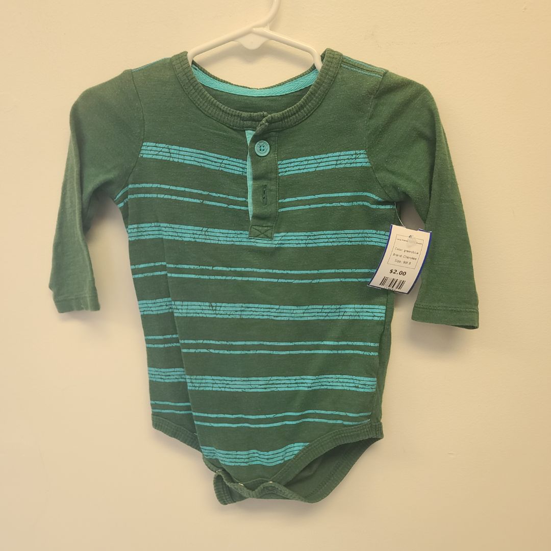 green/blue Cherokee Long Sleeve Striped Onesie, 9M B