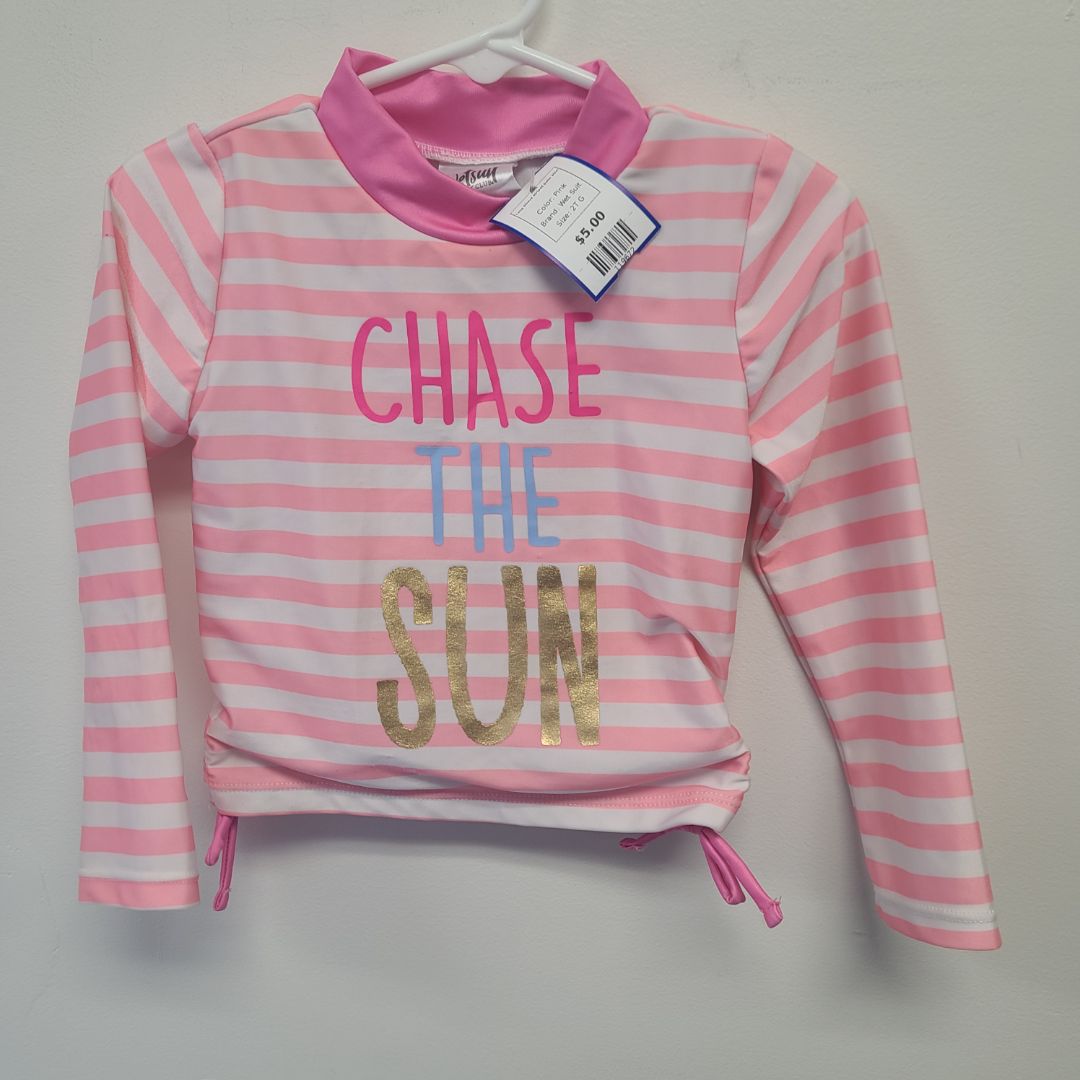 Pink Wet Suit Long Sleeve Striped Swim Shirt, 2T G