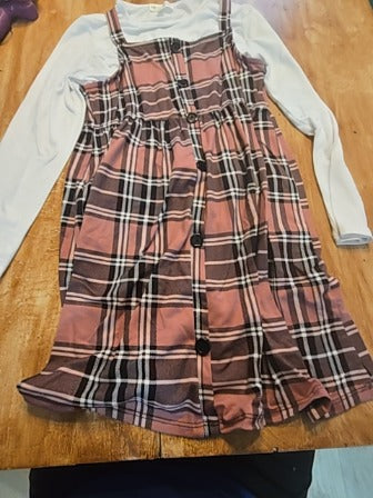 Pink/black/white Crown of hearts Long sleeve dress, 8 G