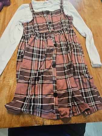 Pink/black/white Crown of hearts Long sleeve dress, 8 G