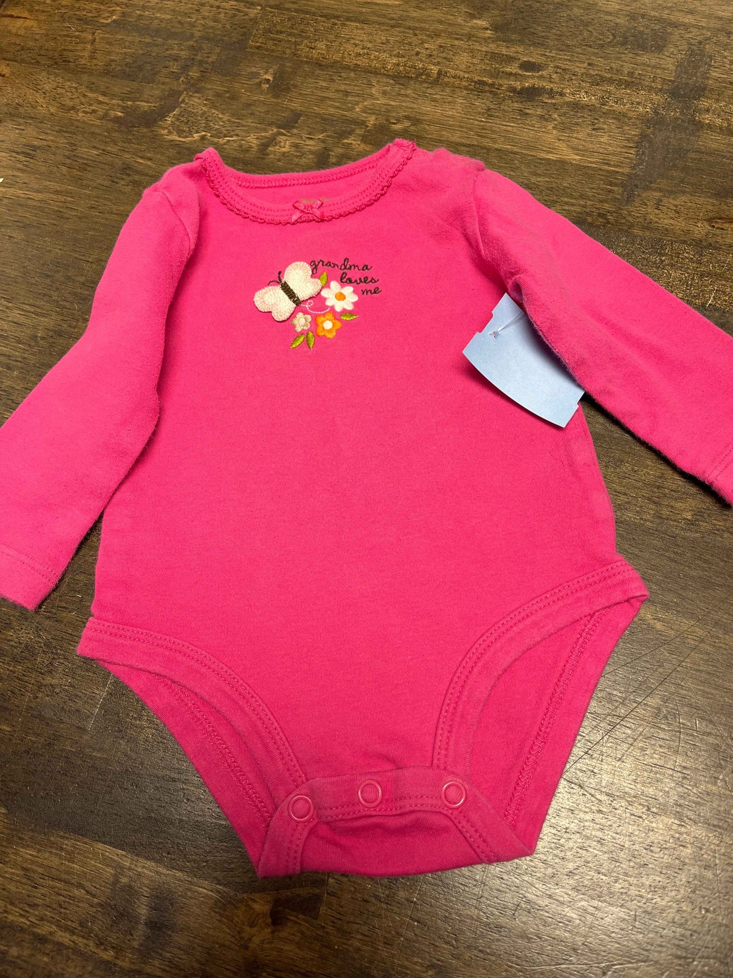 Pink Flower Carters Longsleeve Onesie, 6M G