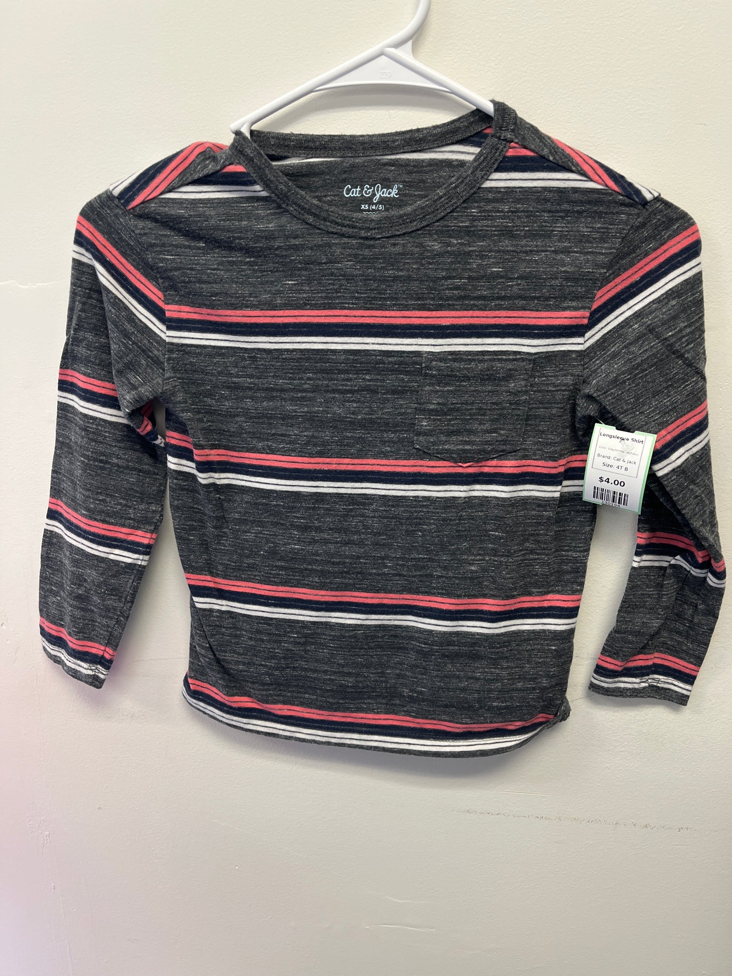 Grey/White/Pink/Navy Cat & Jack Longsleeve Shirt, 4T B