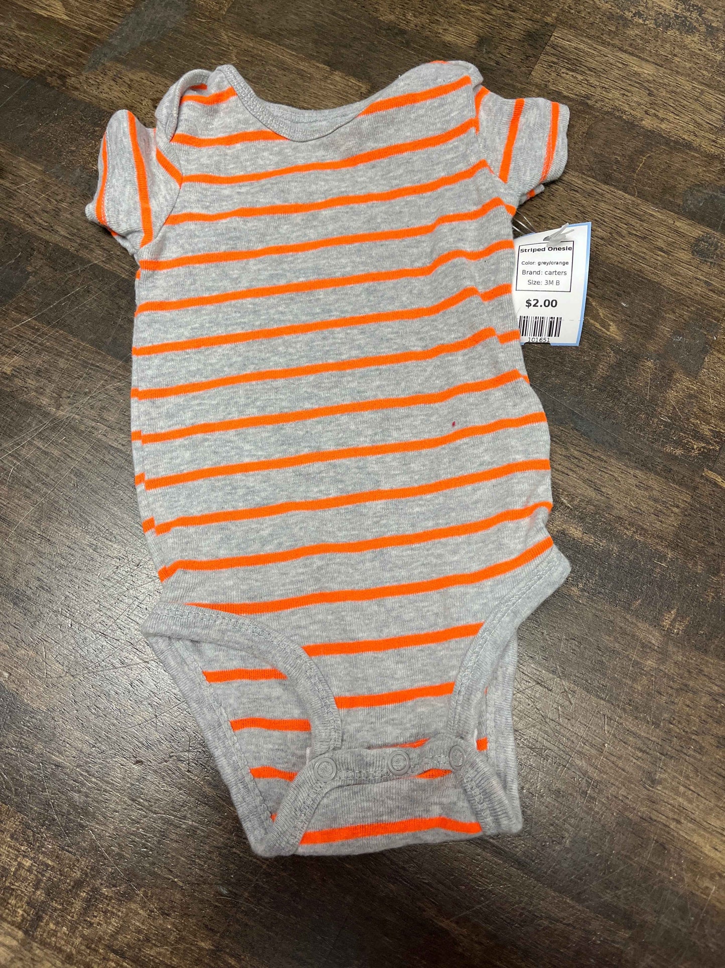 grey/orange carters Striped Onesie, 3M B