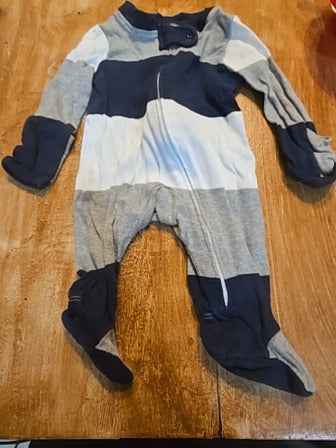 Grey/white/blue Honest baby clothing Stripe sleeper, NB B