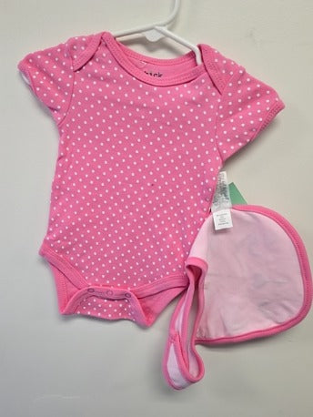 Pink/White Polka Dot Chick Pea Onesie W/Bib, NB G
