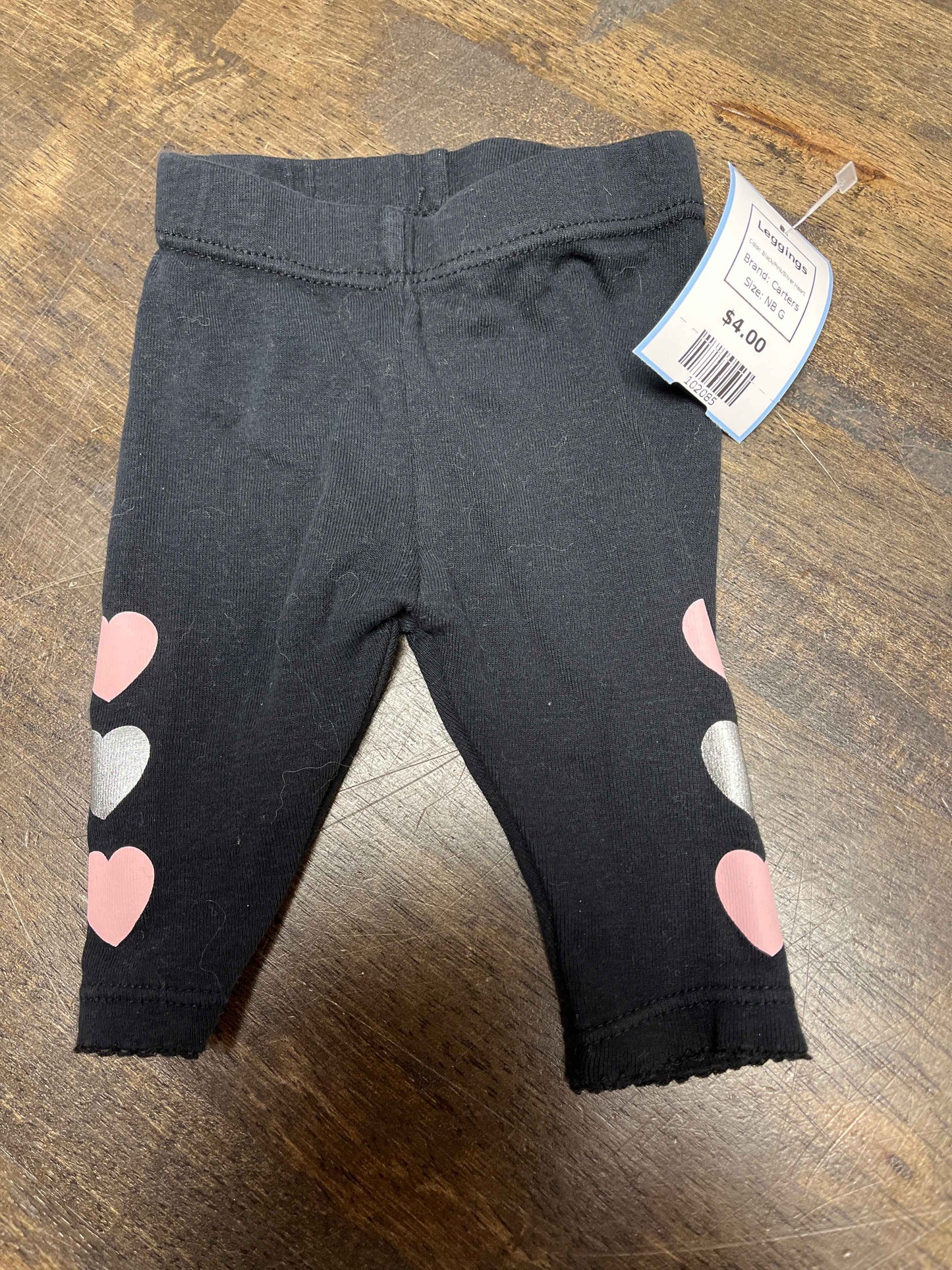 Black/Pink/Silver Heart Carters Leggings, NB G