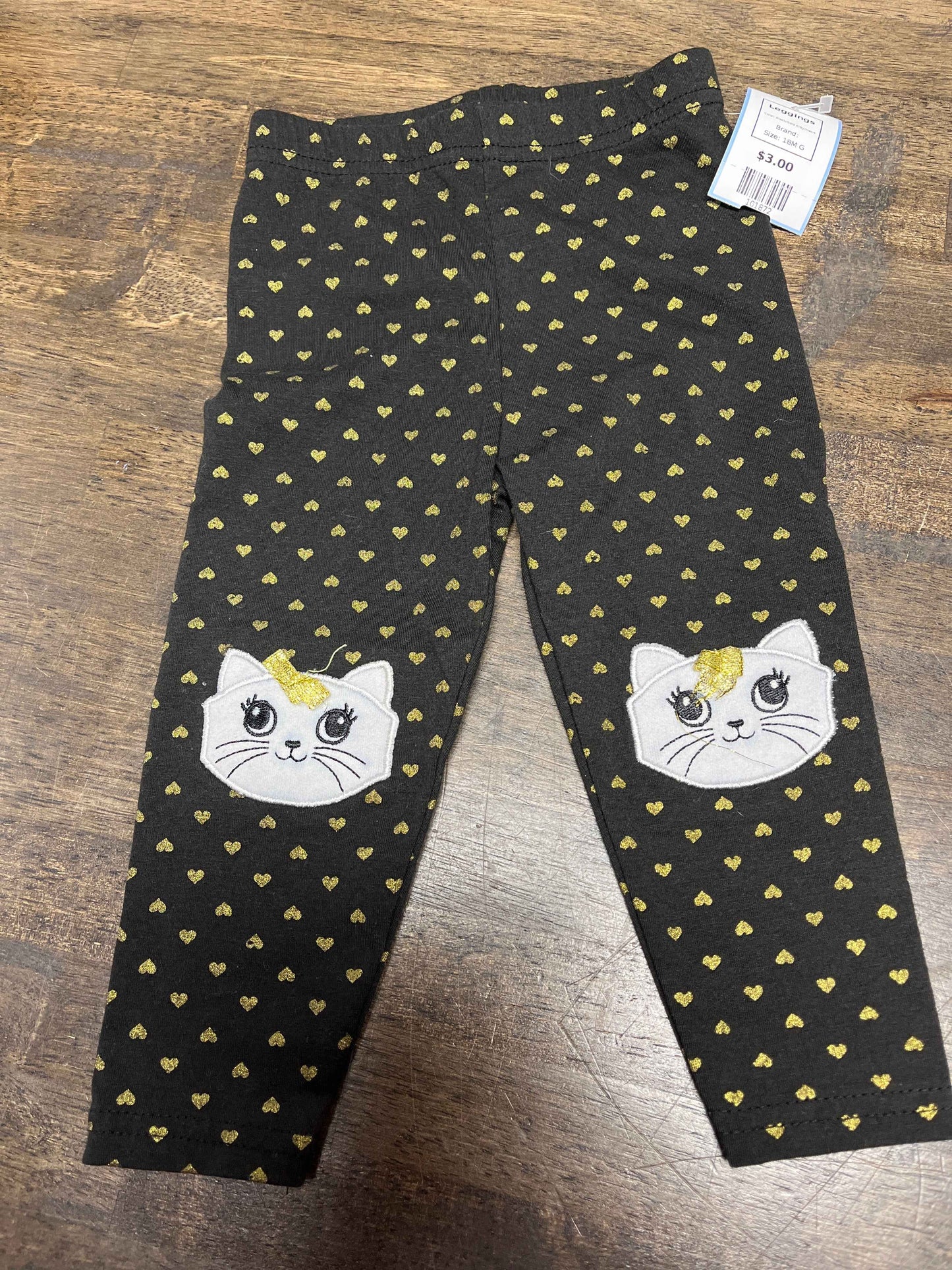 Black/Gold Kitty/Heart Leggings, 18M G