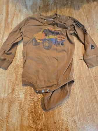 Brown Carhartt Digger long sleeve onesie, 12M B