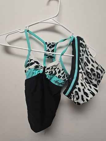 Black/teal/white Zeroxposur Cheetah print 2 piece swimsuit, 7 G