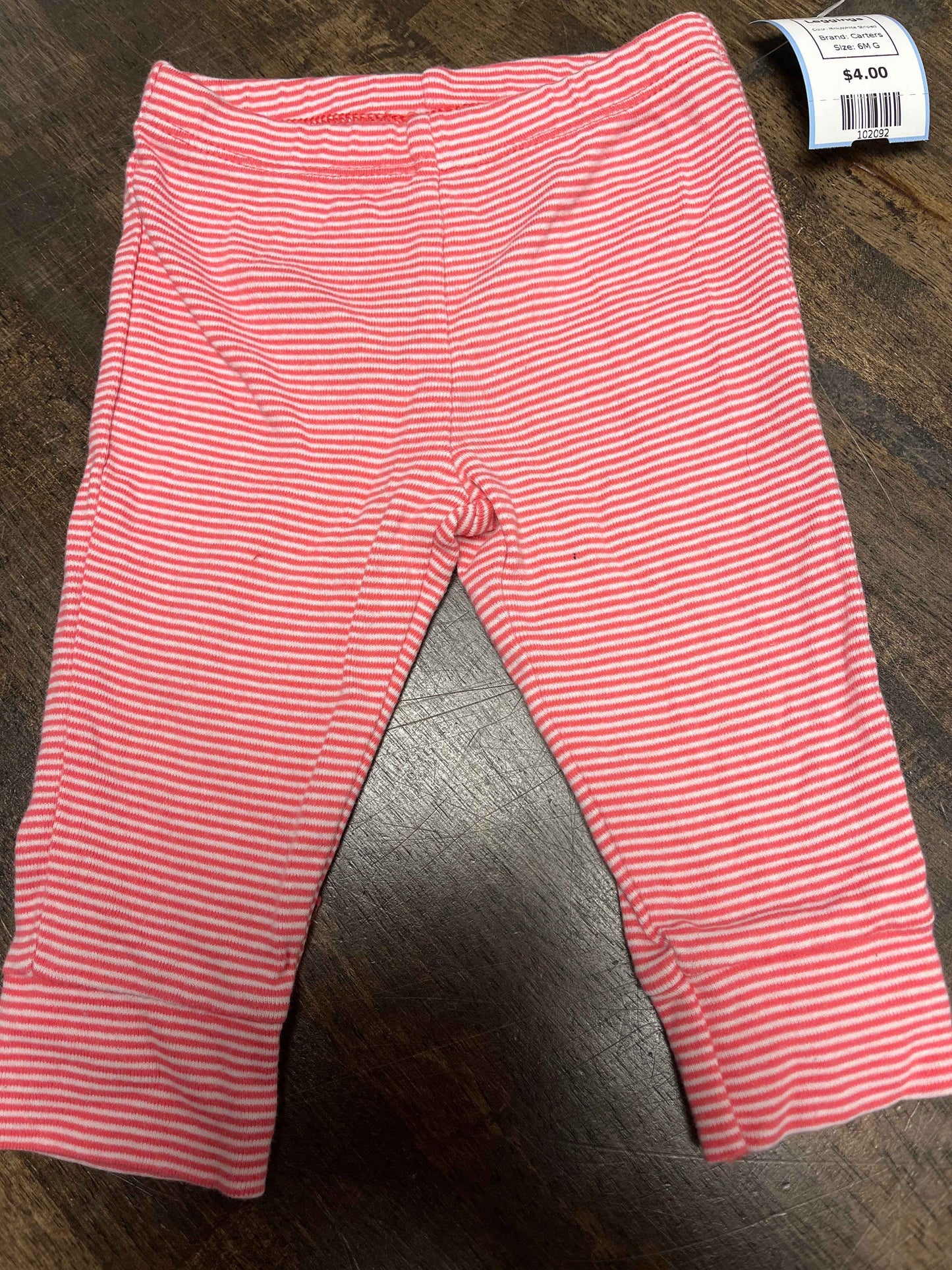 Pink/White Striped Carters Leggings, 6M G