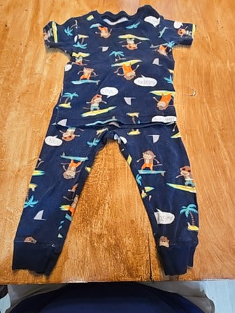 Blue Carters Monkey surfer 2 piece pjs, 12M B