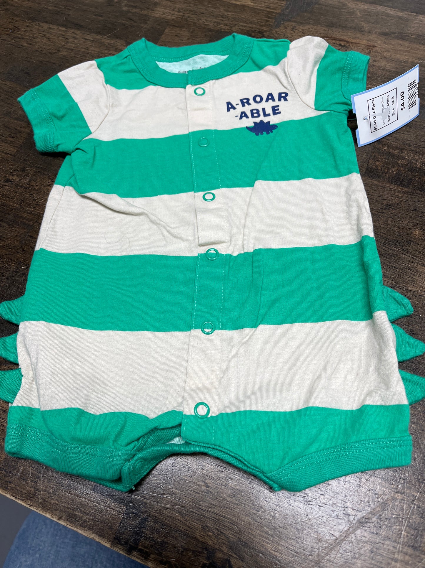 Tan/Green Dino Carters Short One Piece, 3M B