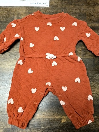 Brown/Pink Heart Carters Pant One Piece, 3M G