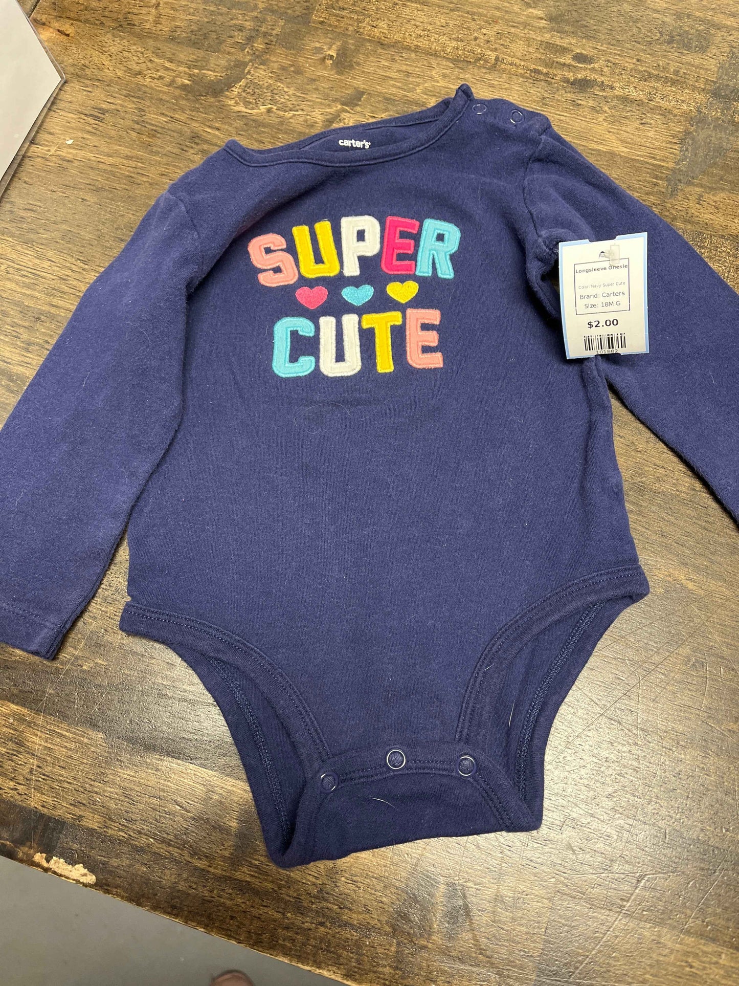 Navy Super Cute Carters Longsleeve Onesie, 18M G