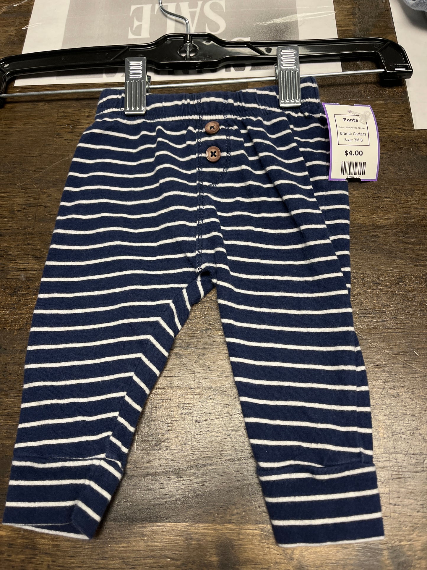 Navy/White Striped Carters Pants, 3M B
