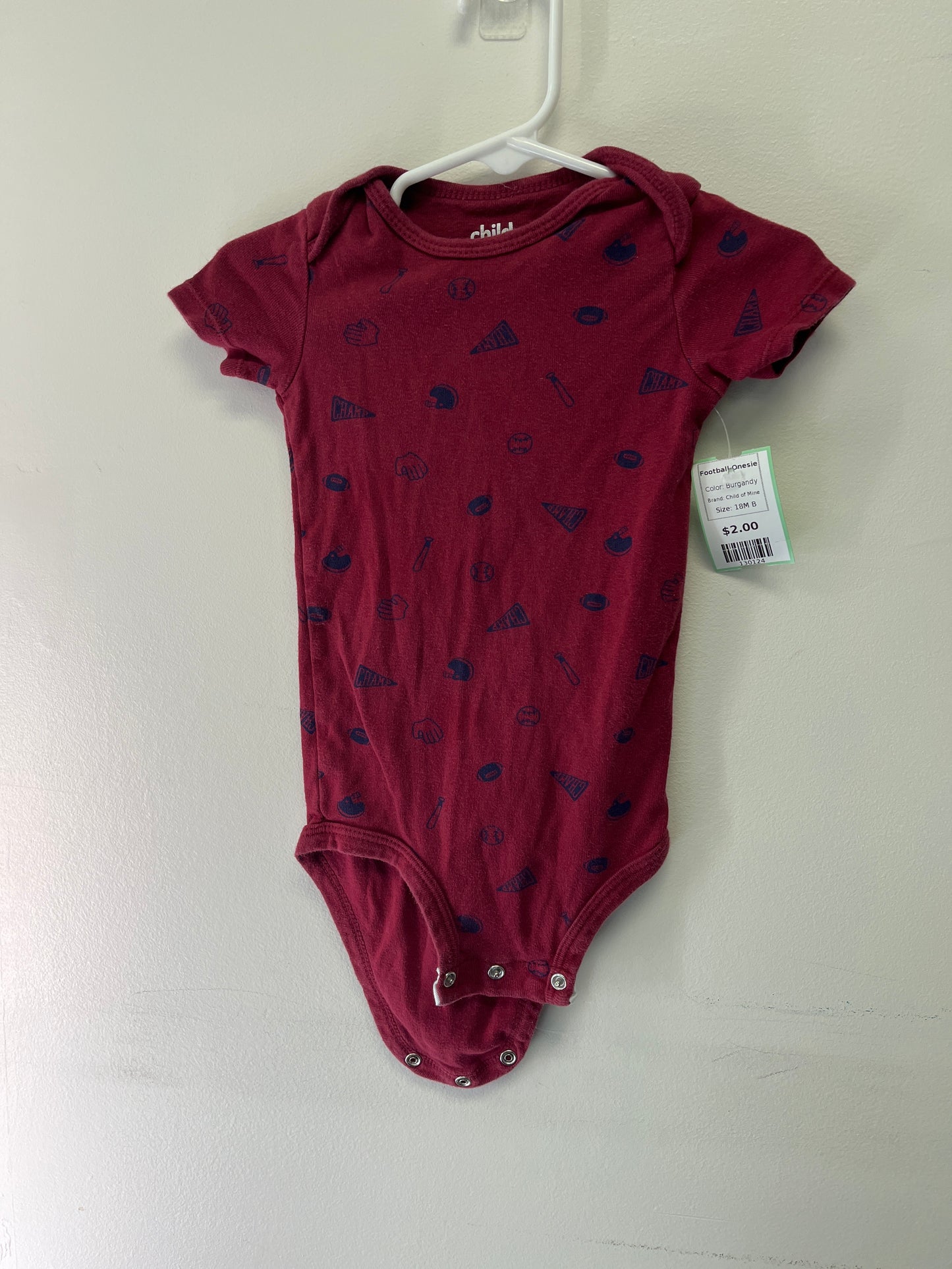 Burgandy Child of Mine Football Onesie, 18M B