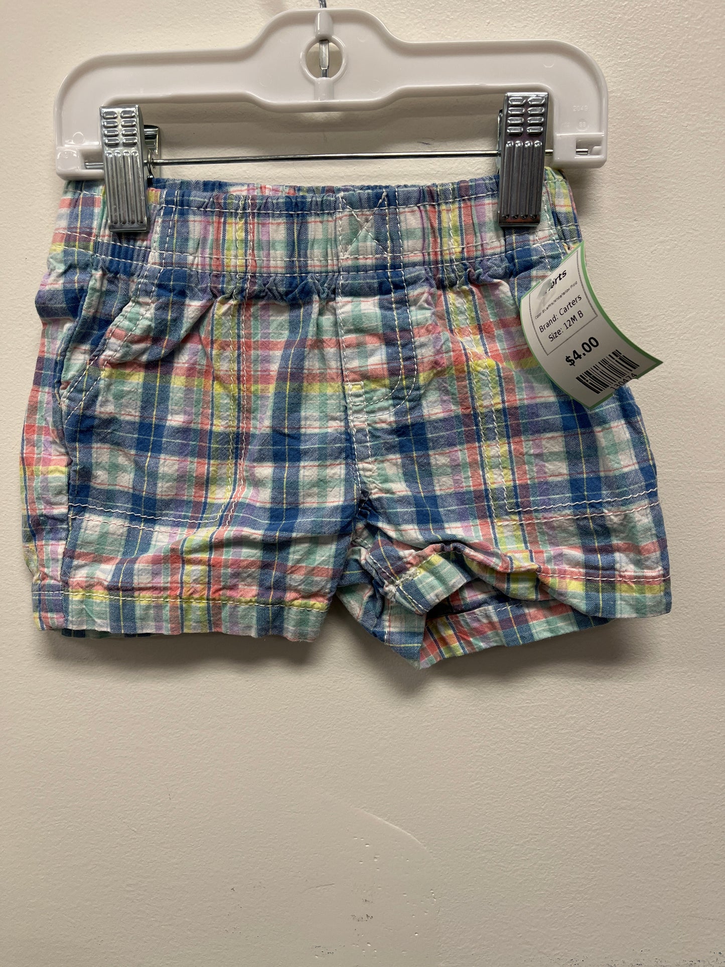 Blue/Pink/White/Yellow Plaid Carters Shorts, 12M B