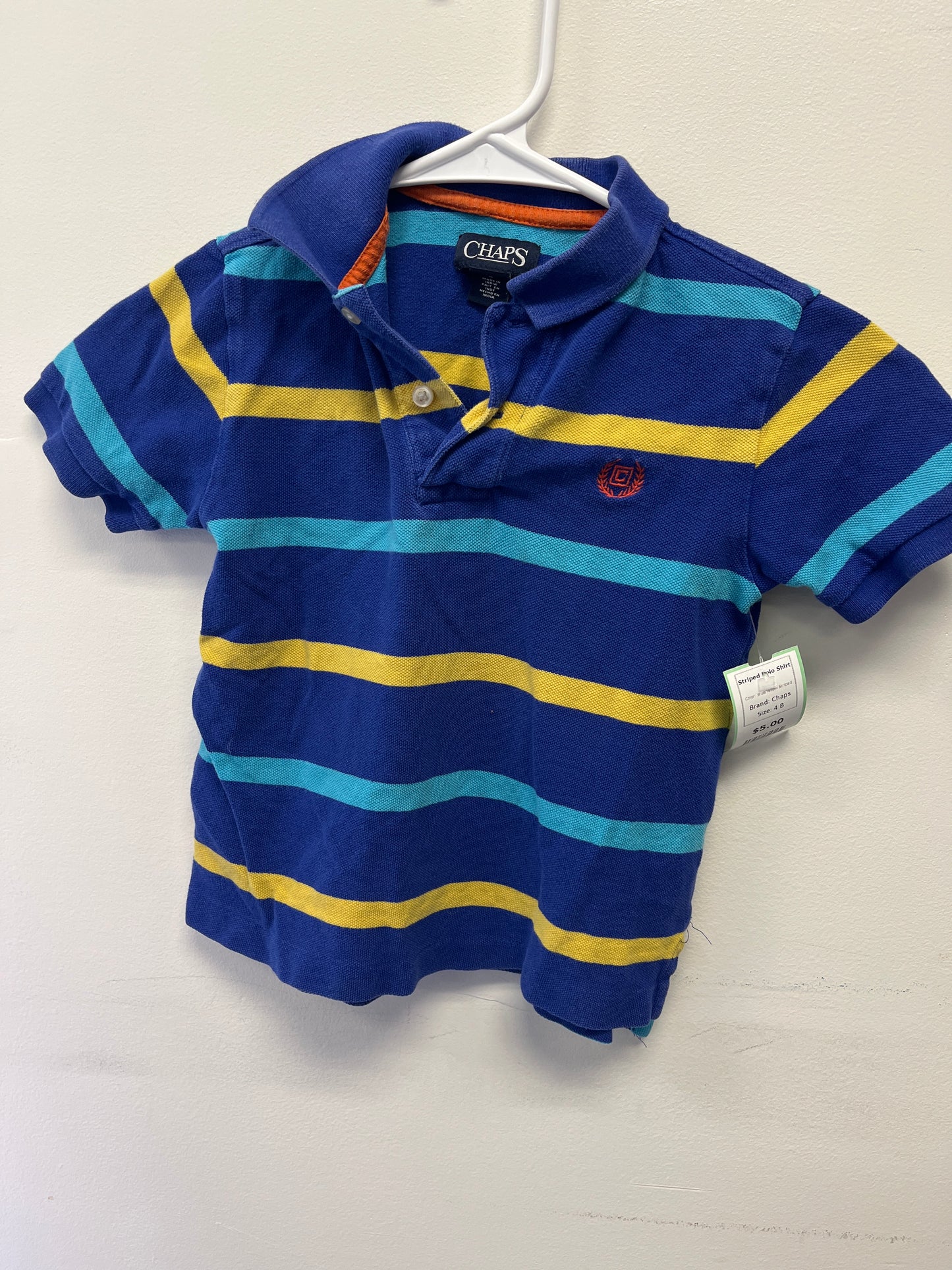 Blue/Yellow Striped Chaps Striped Polo Shirt, 4 B
