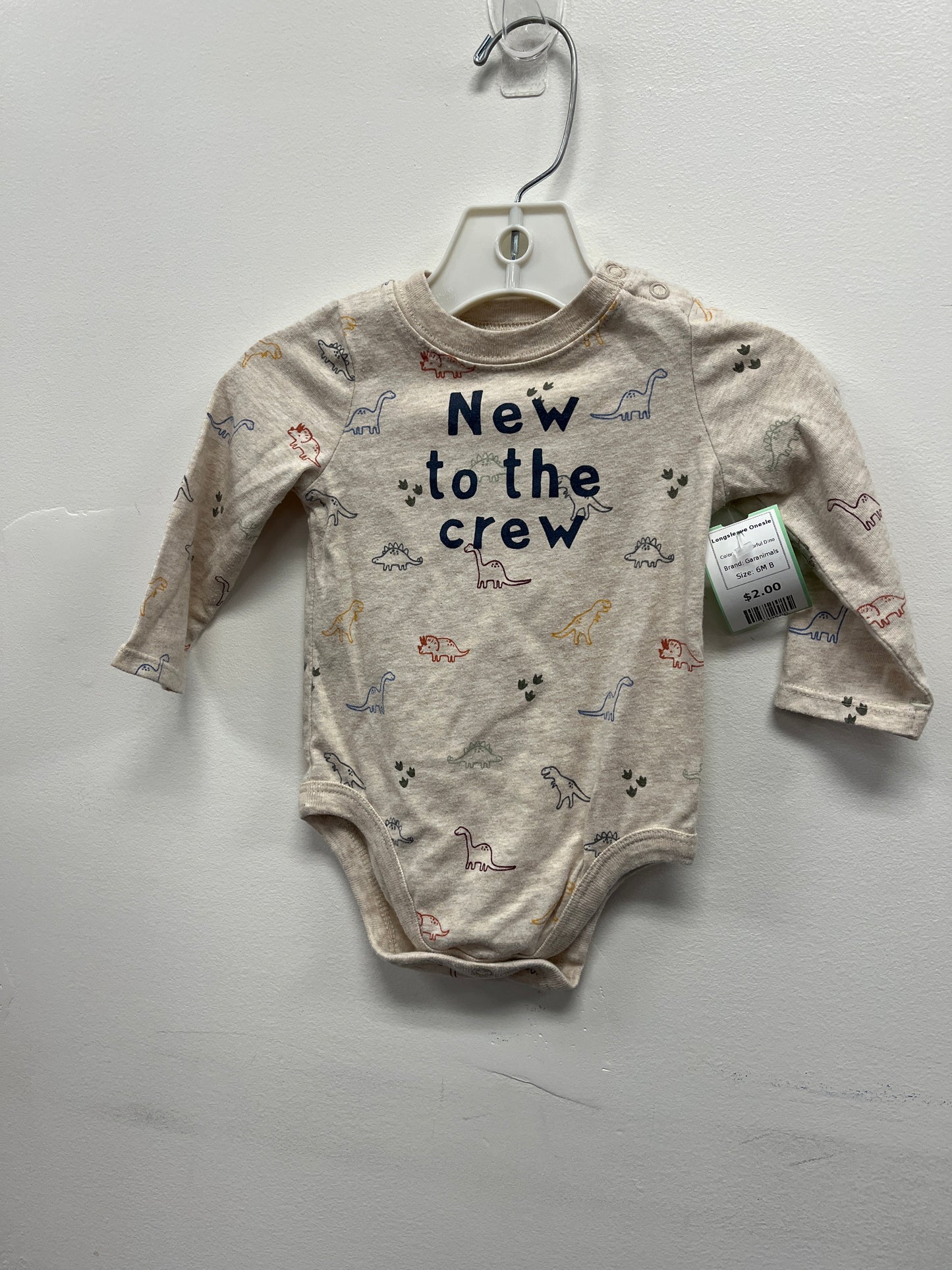 Tan/Colorful Dino Garanimals Longsleeve Onesie, 6M B
