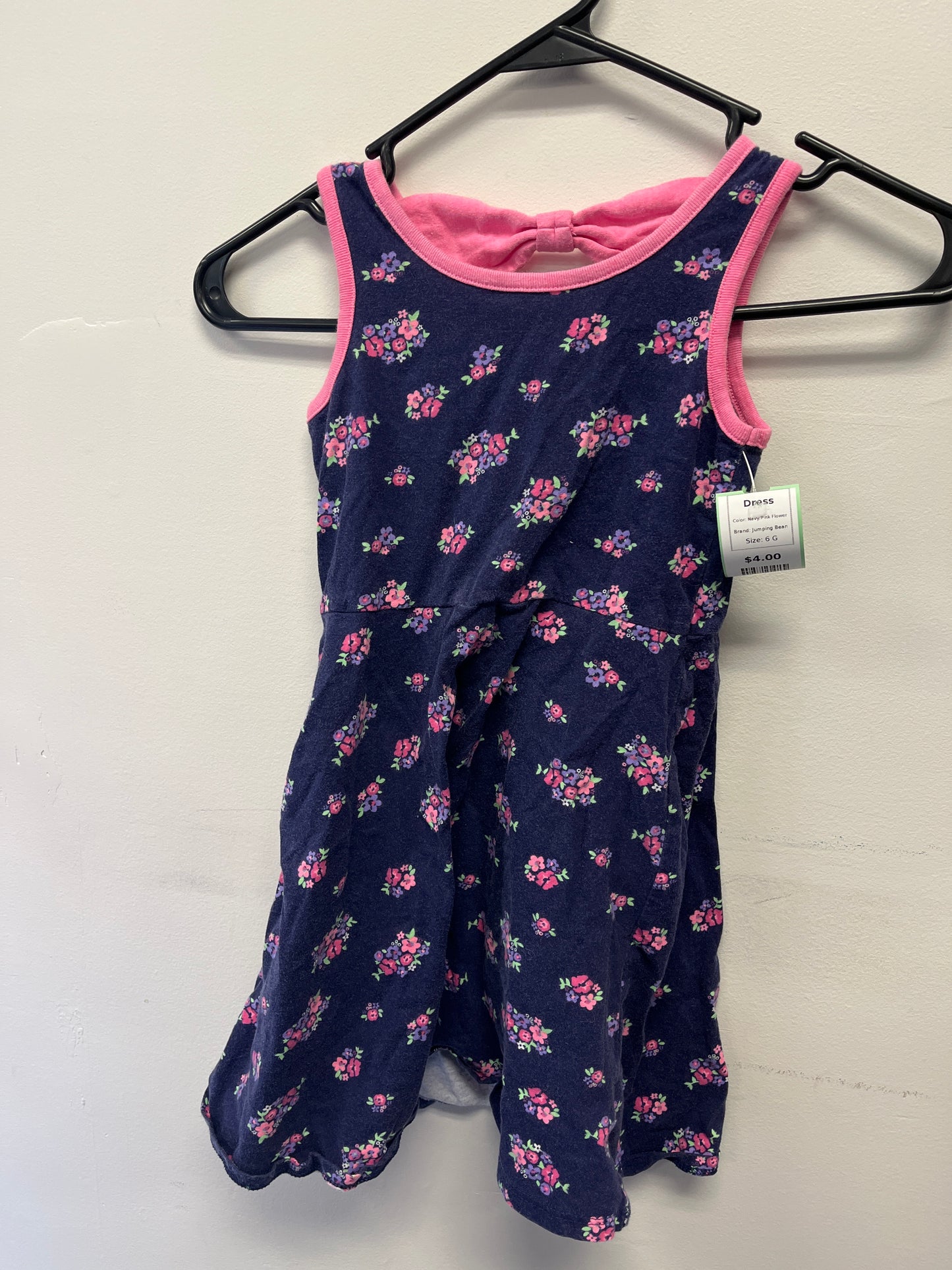 Navy/Pink Flower Jumping Bean Dress, 6 G