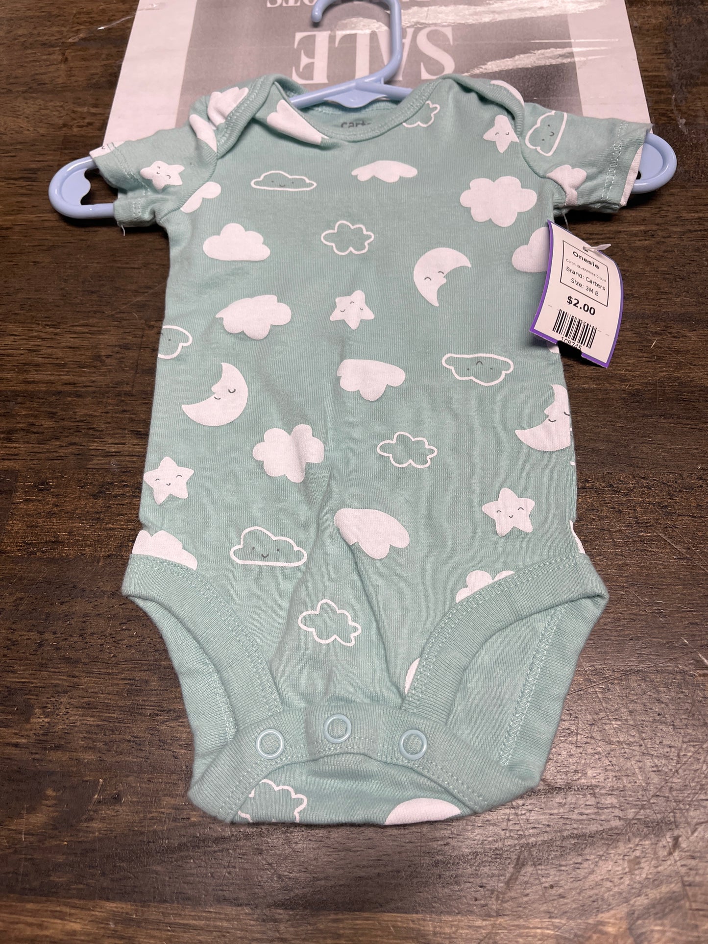 Blue/White Cloud Carters Onesie, 3M B