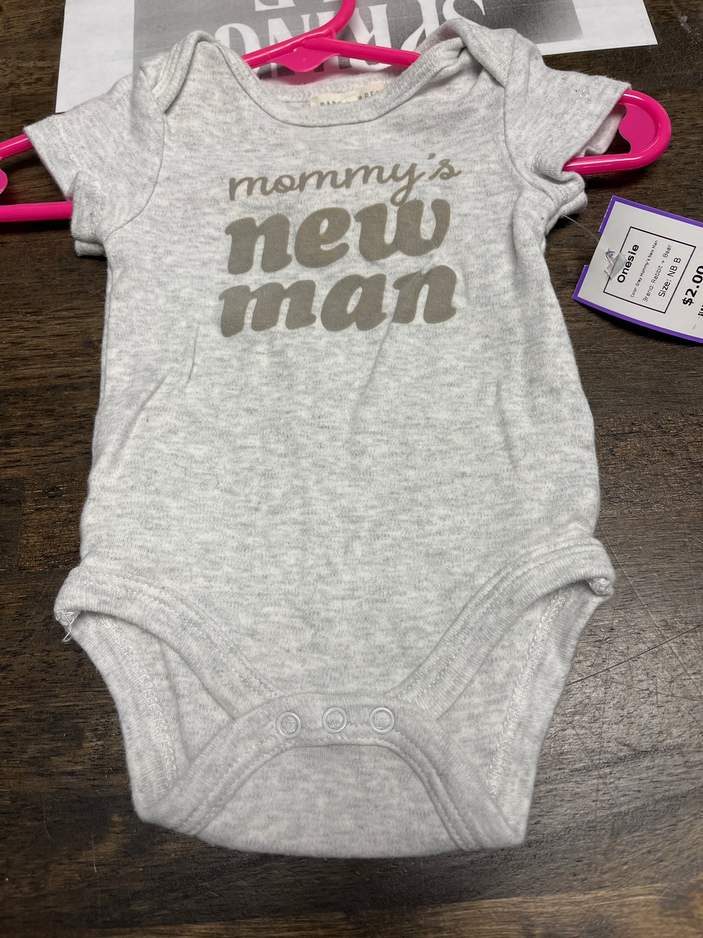 Grey Mommy's New Man Rabbit + Bear Onesie, NB B