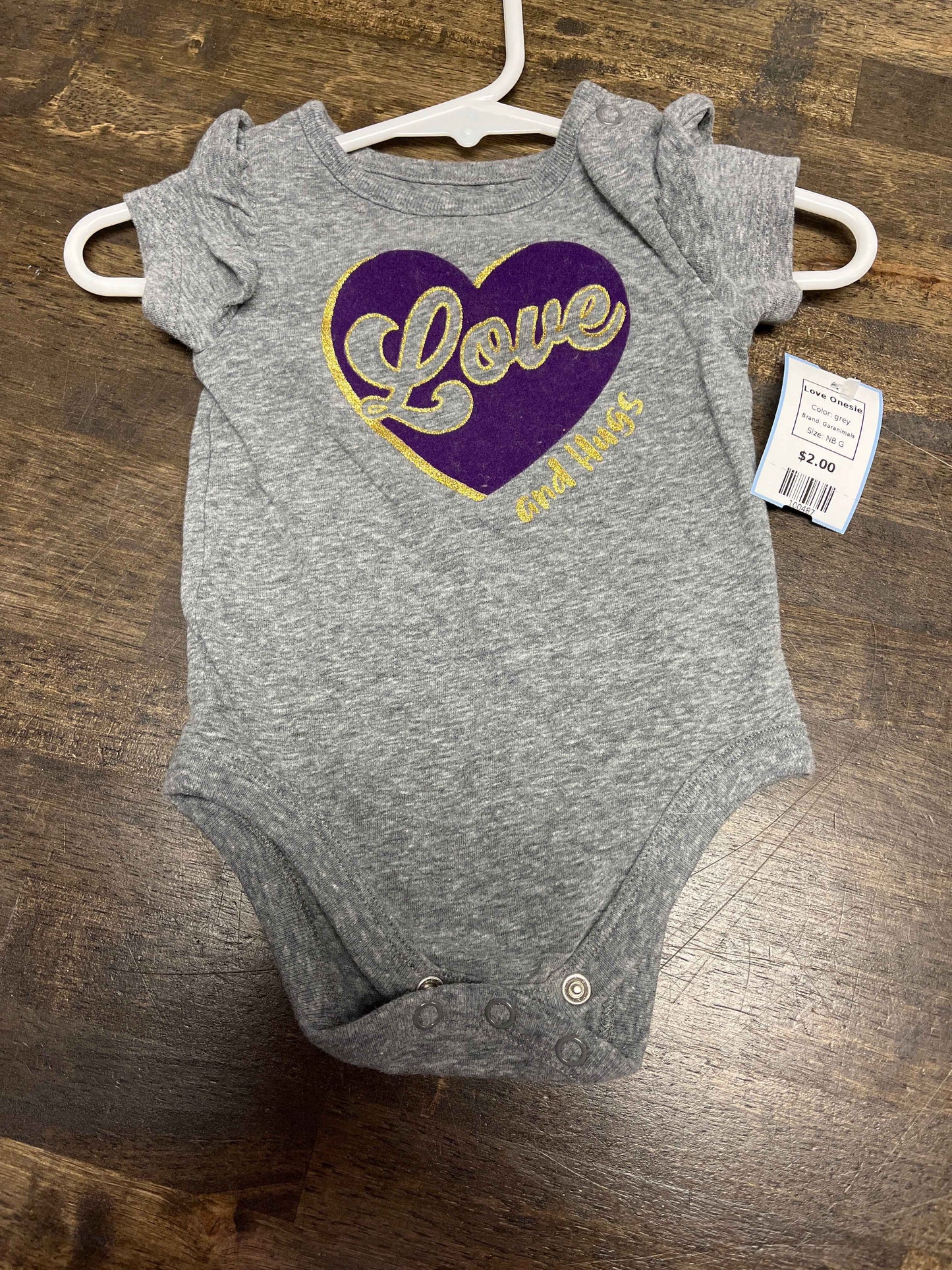 grey Garanimals Love Onesie, NB G