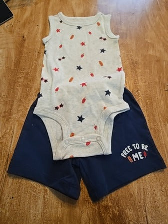 Tan/blue Carters Free to be me 2 piece outfit, 12M B