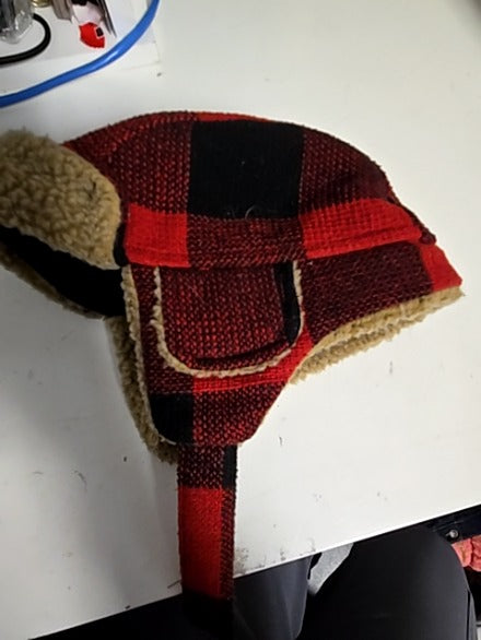 Red/Black Plaid Winter Hat, Infant