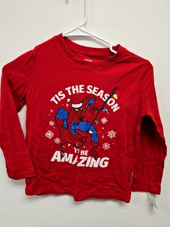 Red Christmas Spiderman Jumping Bean Longsleeve Shirt, 6 B
