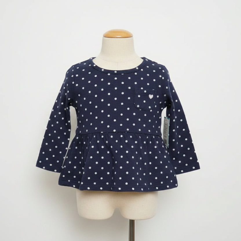 Navy/White Polka Dot Carters Longsleeve Shirt, 6M G