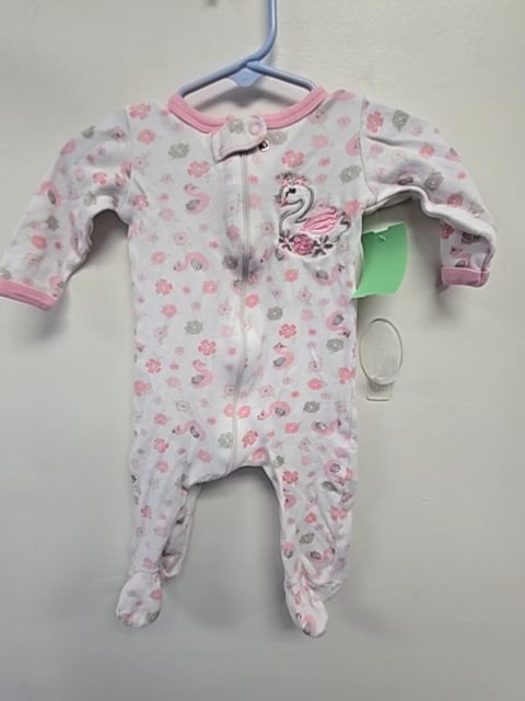 White/Pink Flower Swiggles Sleeper, NB G