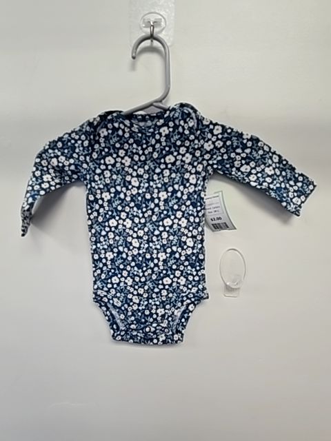 Blue/White Flower Carters Longsleeve Onesie, 3M G