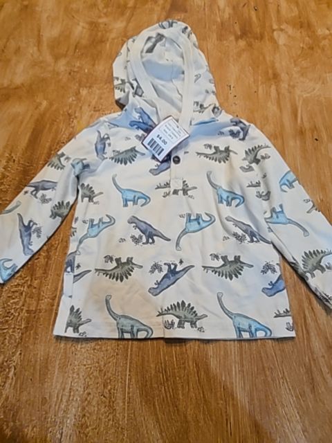 Cream/Dinos Carters Hooded Longsleeve Shirt, 6M B