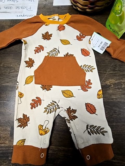 Cream/Brown Leaf Way To Celebrate Pant One Piece, NB B