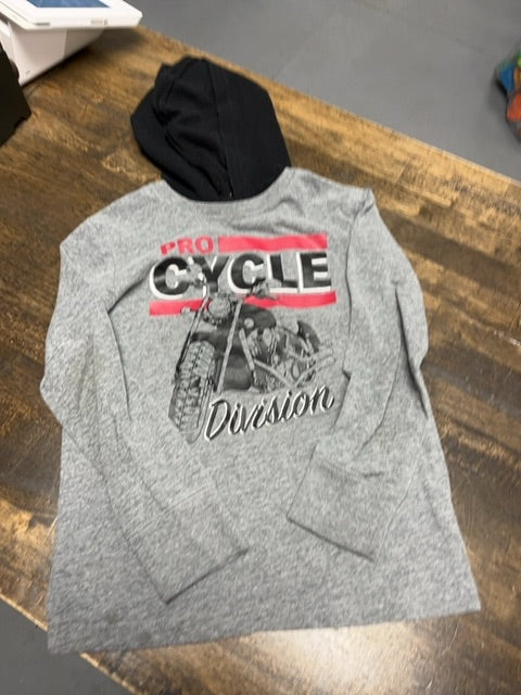 grey Childrens Place Long Sleeve Motorcycle Hooded Tshirt, 5 B