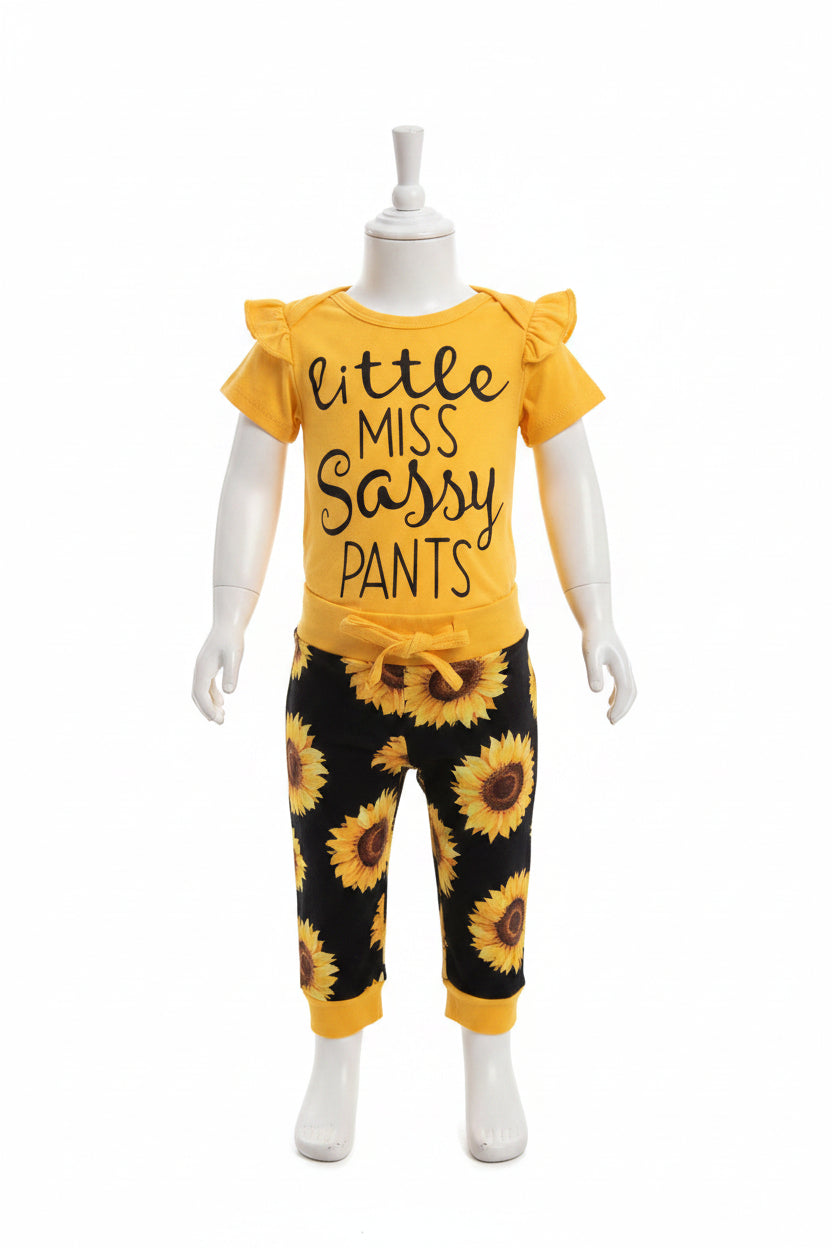 Yellow/Black Sunflower Boutique Outfit, NB G