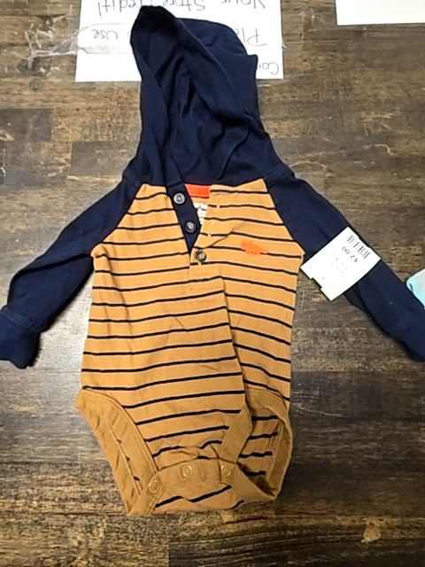 Brown/Navy Striped Carters Hooded Longsleeve Onesie, 3M B