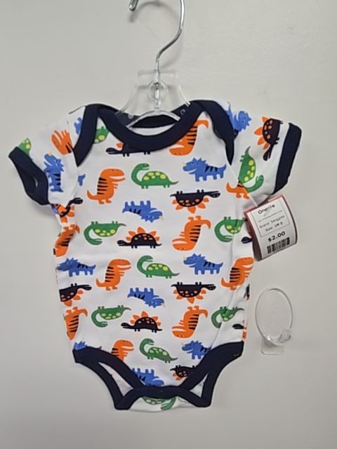 White/Navy/Colorful Dinos Swiggles Onesie, 3M B