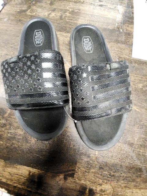 Black Camo/Flag Hey Dude Slides, 5Y B