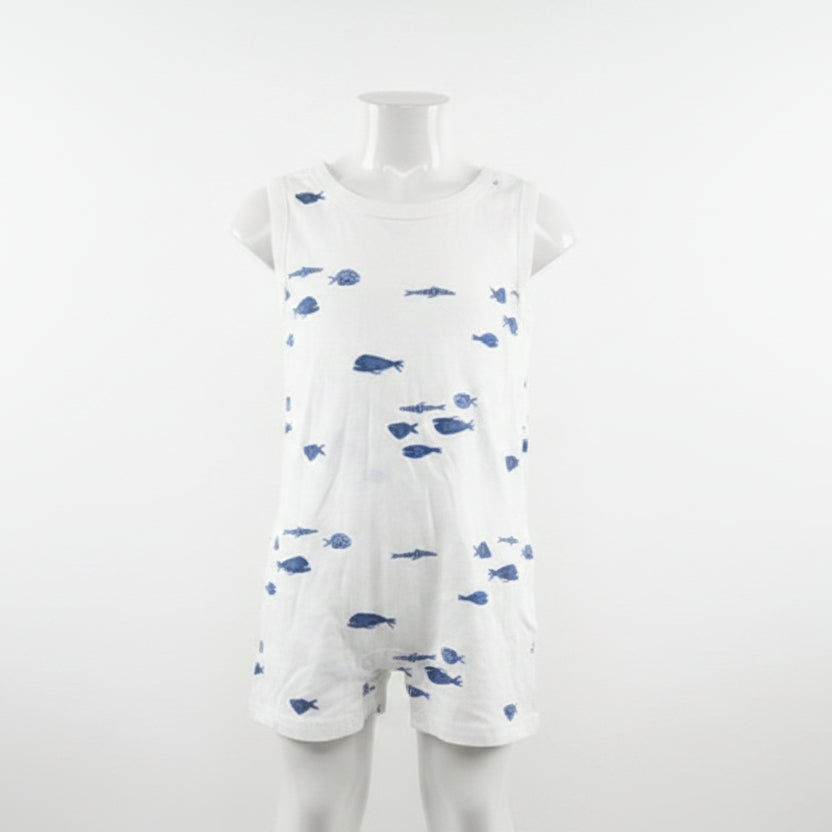 White/Blue Fish Carters Short One Piece, 2T B