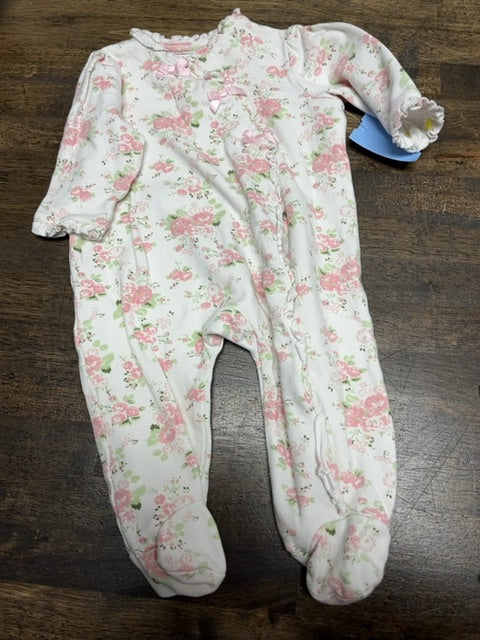 White/Pink Flower Little Me Sleeper, 6M G