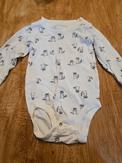White Carters Racoon long sleeve onesie, 9M B