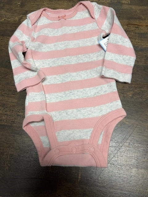 Grey/Pink Striped Carters Longsleeve Onesie, 3M G