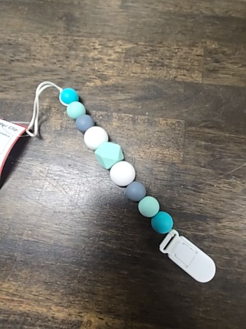 Grey/White/Blue Pacifier Clip
