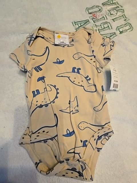 Tan/Blue Dino Little Chickadees Onesie, 6-9M B