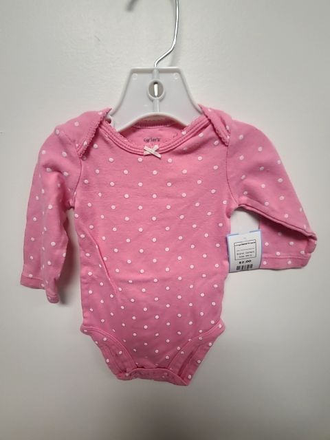 Pink/White Polka Dot Carters Longsleeve Onesie, 6M G